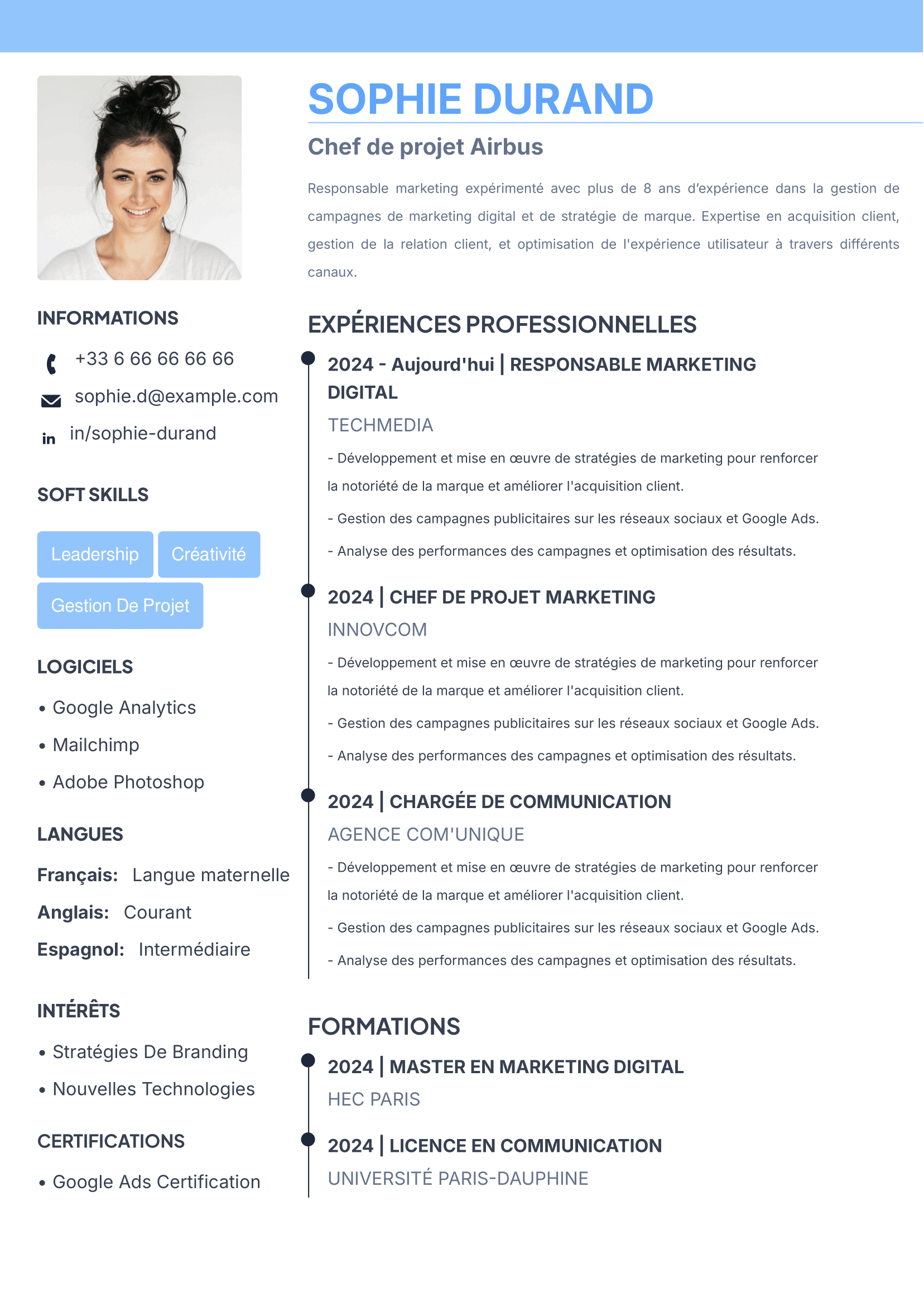 CV Sophie Durand - Chef de projet AIRBUS